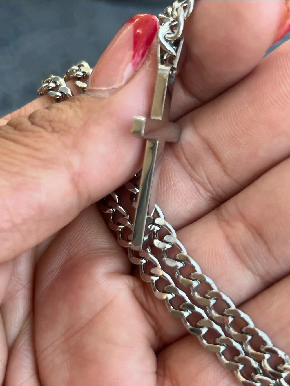 Men's Silver Cross Pendant Necklace - Polished Stainless Steel